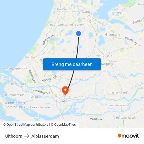 Uithoorn to Alblasserdam map