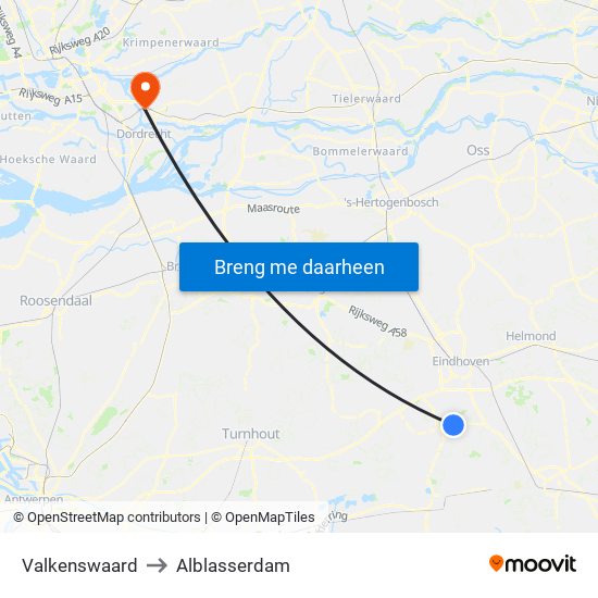 Valkenswaard to Alblasserdam map