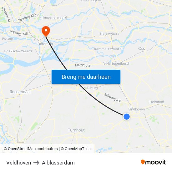 Veldhoven to Alblasserdam map