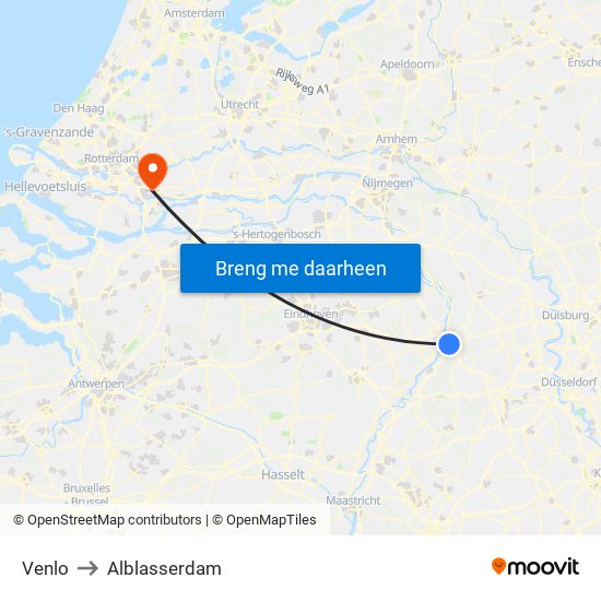 Venlo to Alblasserdam map