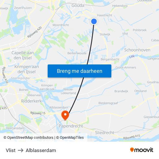 Vlist to Alblasserdam map