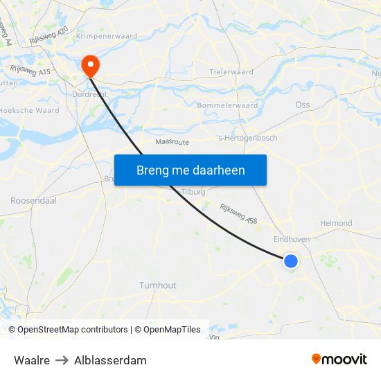 Waalre to Alblasserdam map