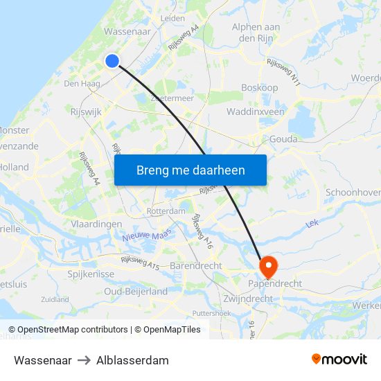 Wassenaar to Alblasserdam map