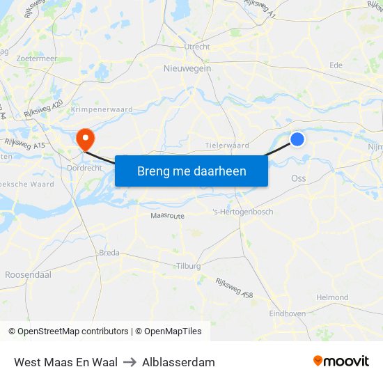 West Maas En Waal to Alblasserdam map