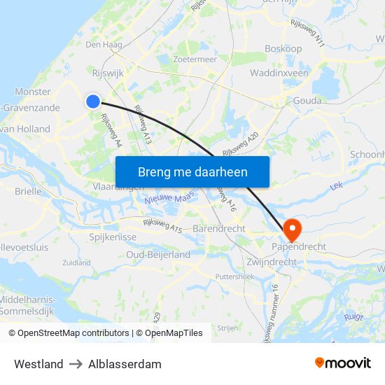 Westland to Alblasserdam map