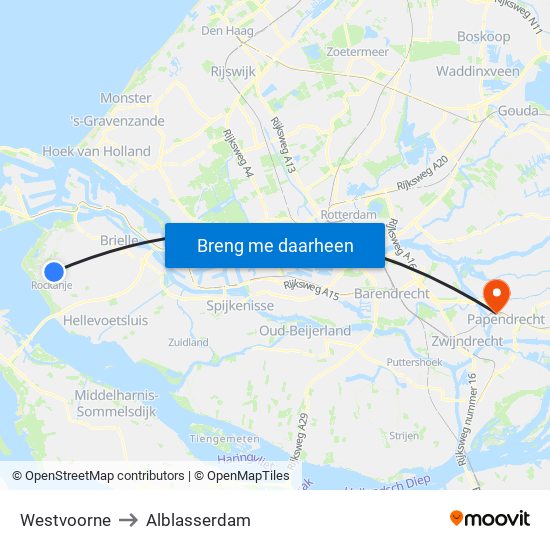 Westvoorne to Alblasserdam map