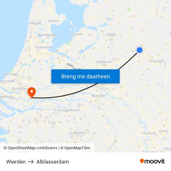 Wierden to Alblasserdam map