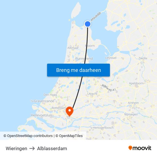 Wieringen to Alblasserdam map
