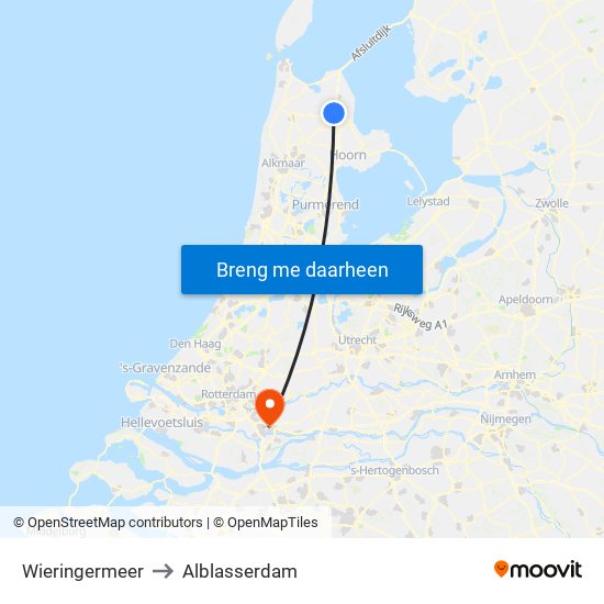 Wieringermeer to Alblasserdam map
