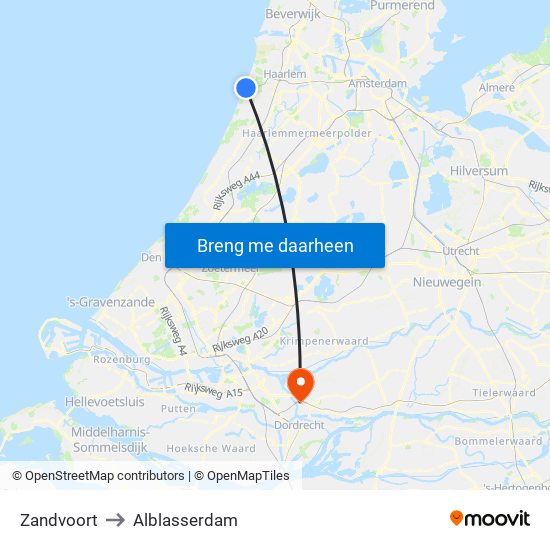Zandvoort to Alblasserdam map
