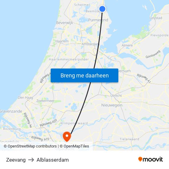 Zeevang to Alblasserdam map