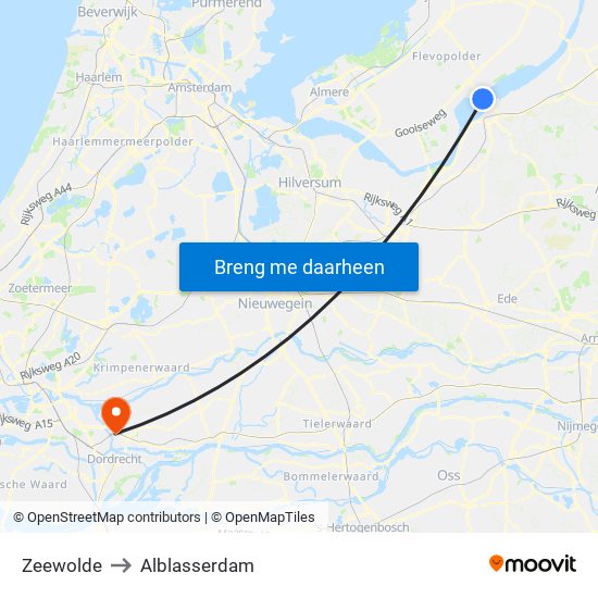 Zeewolde to Alblasserdam map