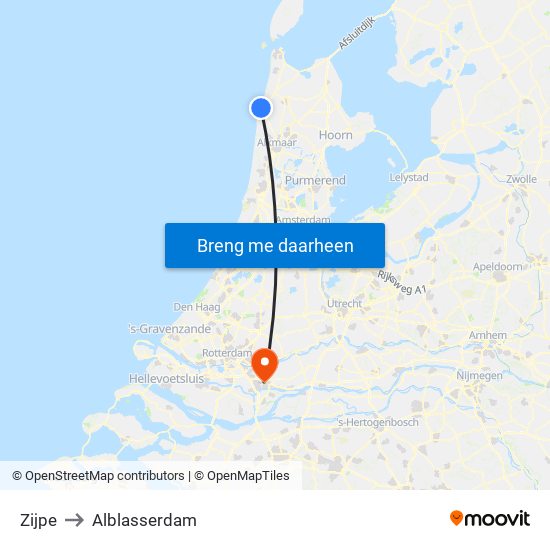 Zijpe to Alblasserdam map