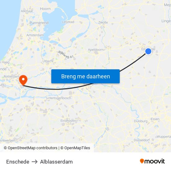 Enschede to Alblasserdam map