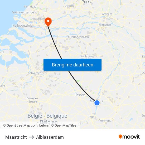 Maastricht to Alblasserdam map