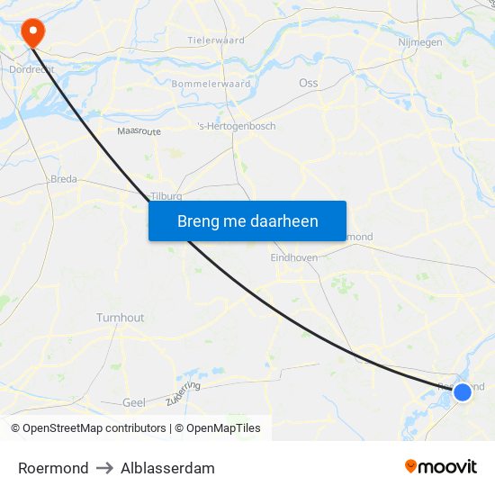 Roermond to Alblasserdam map