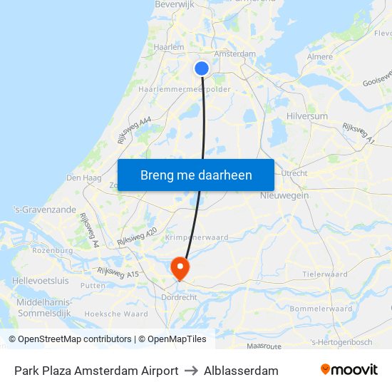 Park Plaza Amsterdam Airport to Alblasserdam map