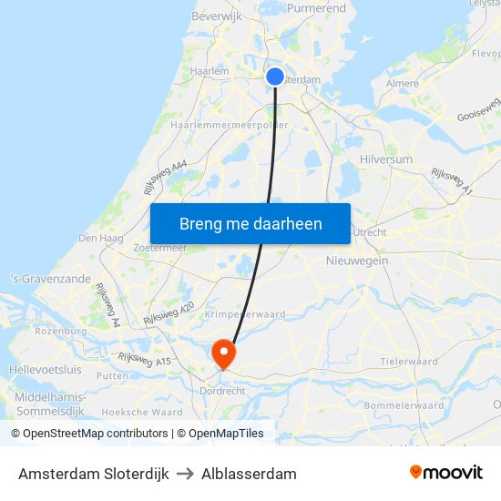 Amsterdam Sloterdijk to Alblasserdam map