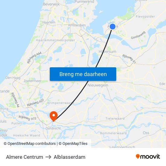 Almere Centrum to Alblasserdam map