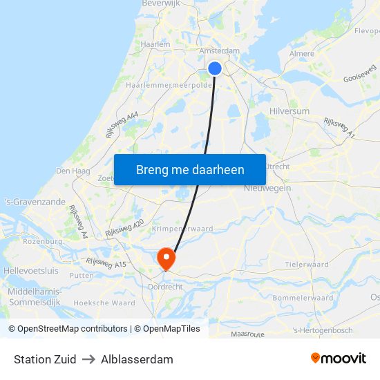 Station Zuid to Alblasserdam map