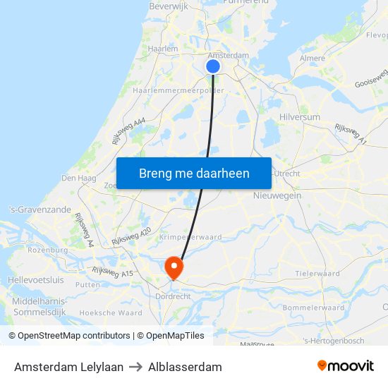 Amsterdam Lelylaan to Alblasserdam map