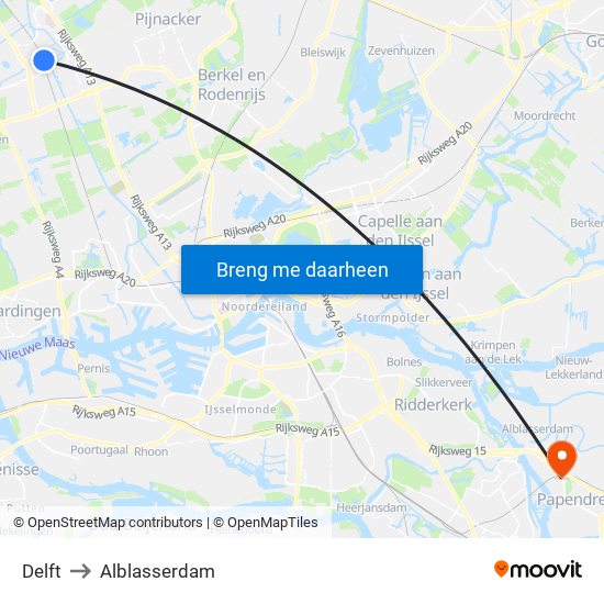 Delft to Alblasserdam map