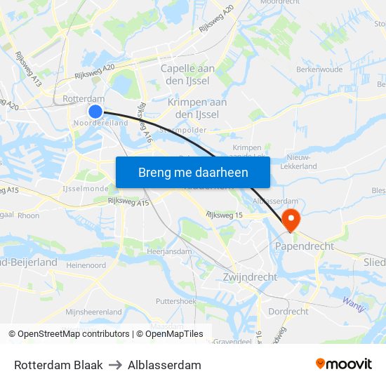 Rotterdam Blaak to Alblasserdam map