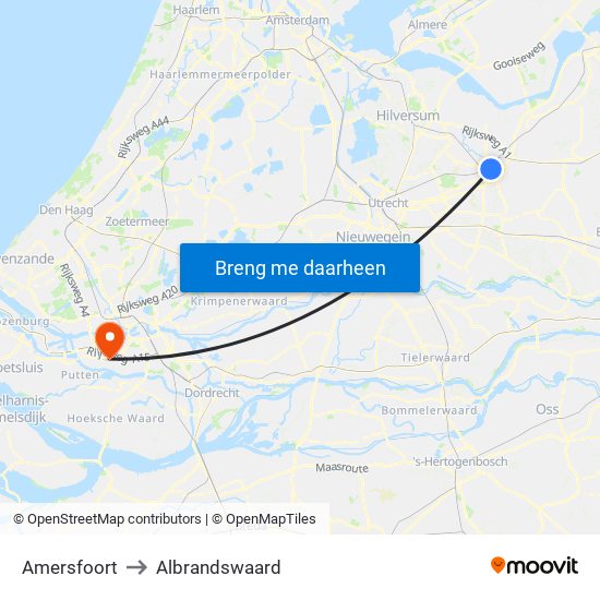 Amersfoort to Albrandswaard map