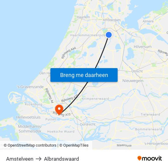 Amstelveen to Albrandswaard map