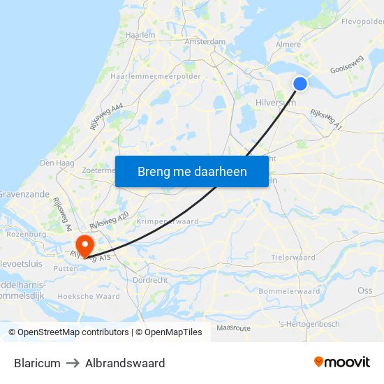 Blaricum to Albrandswaard map