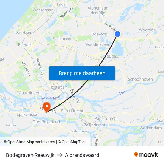 Bodegraven-Reeuwijk to Albrandswaard map