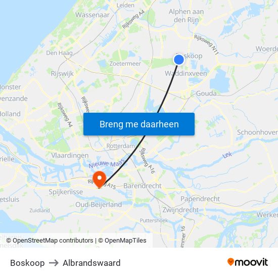 Boskoop to Albrandswaard map