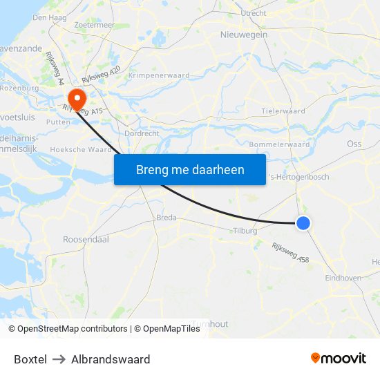 Boxtel to Albrandswaard map