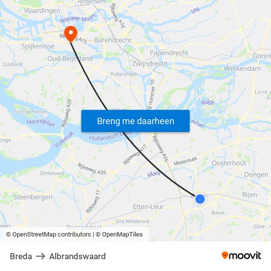 Breda to Albrandswaard map