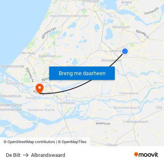 De Bilt to Albrandswaard map