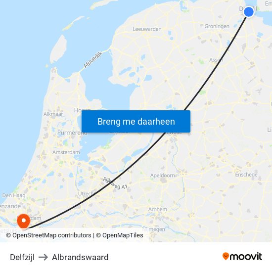 Delfzijl to Albrandswaard map