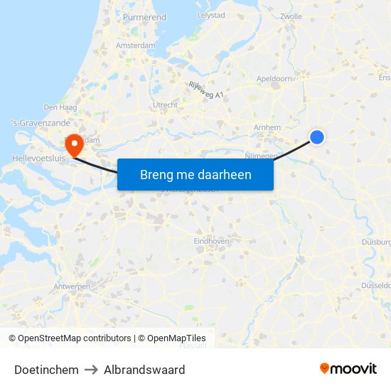 Doetinchem to Albrandswaard map