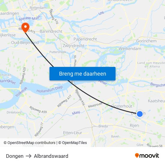Dongen to Albrandswaard map