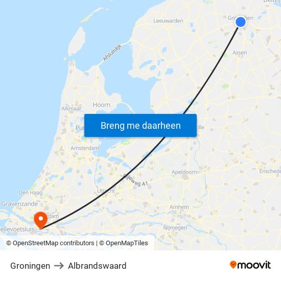 Groningen to Albrandswaard map