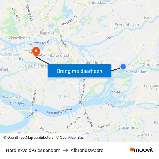Hardinxveld-Giessendam to Albrandswaard map