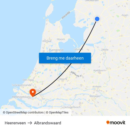 Heerenveen to Albrandswaard map