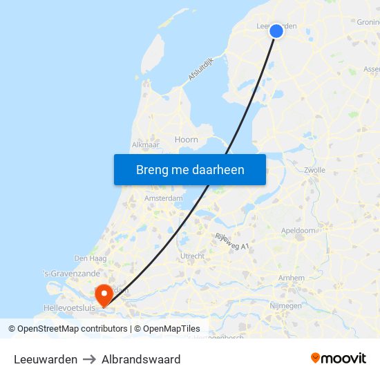 Leeuwarden to Albrandswaard map