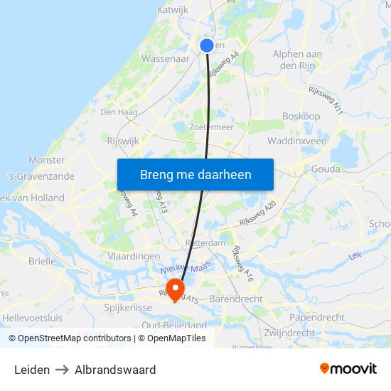Leiden to Albrandswaard map
