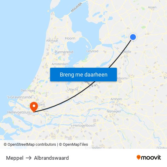 Meppel to Albrandswaard map