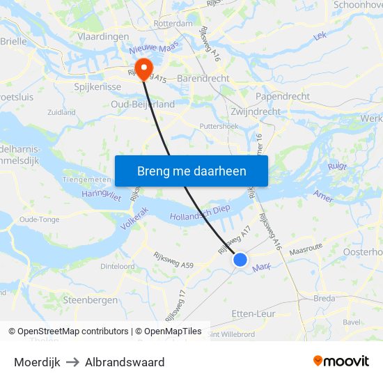 Moerdijk to Albrandswaard map