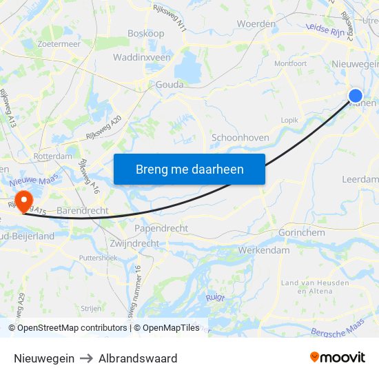 Nieuwegein to Albrandswaard map