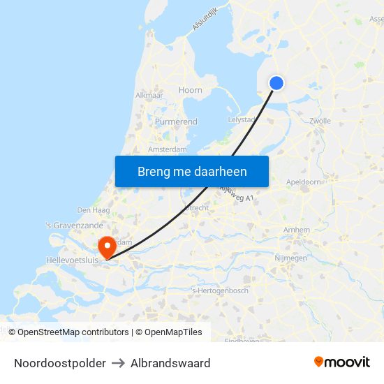 Noordoostpolder to Albrandswaard map