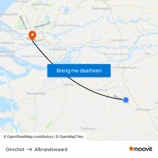 Oirschot to Albrandswaard map