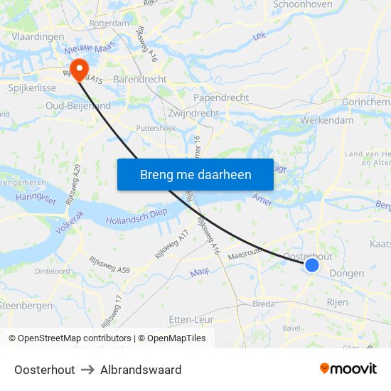 Oosterhout to Albrandswaard map