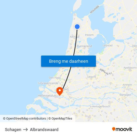 Schagen to Albrandswaard map
